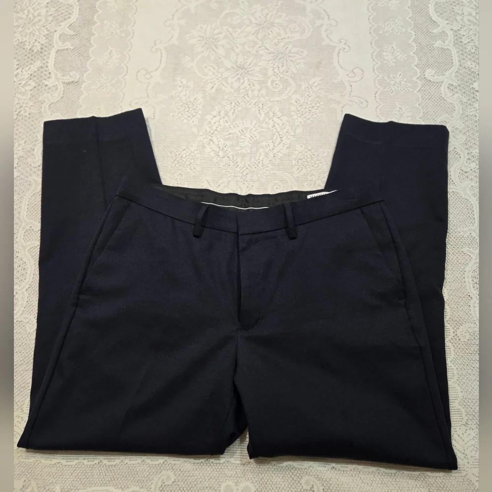 Haggar Mens Dress Straight Slim Pants 36x30 Blue Business Causal Busines